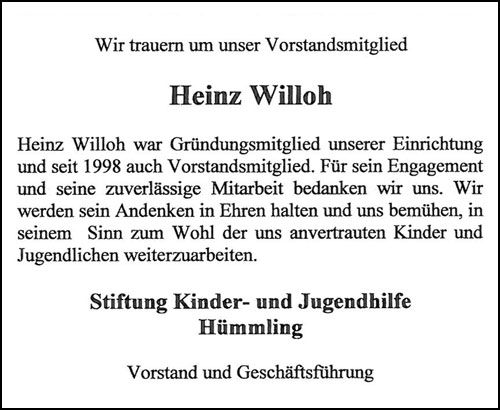 Nachruf Heinz Willoh